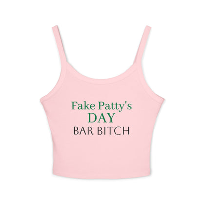 Women's Fake Patty’s Day Spaghetti Strap Tank Top (Pink)