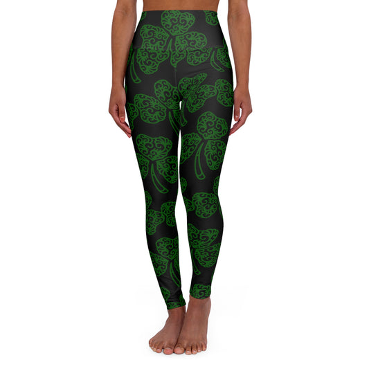 Shamrock Pattern High Waisted Yoga Leggings (Black)