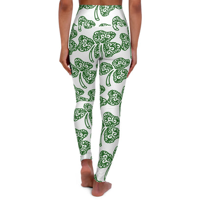 Shamrock Pattern High Waisted Yoga Leggings (White)