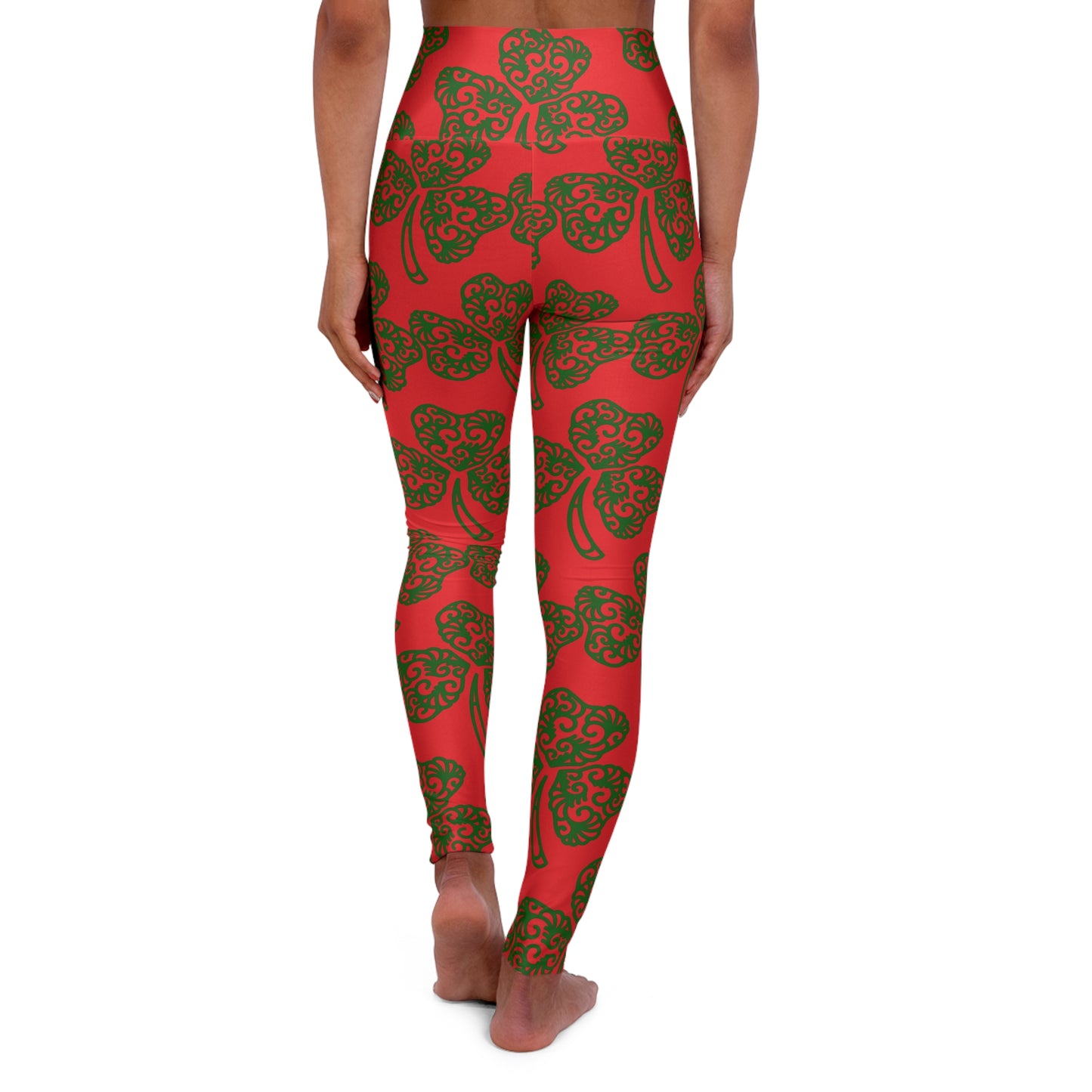 Shamrock Pattern High Waisted Yoga Leggings (Red)