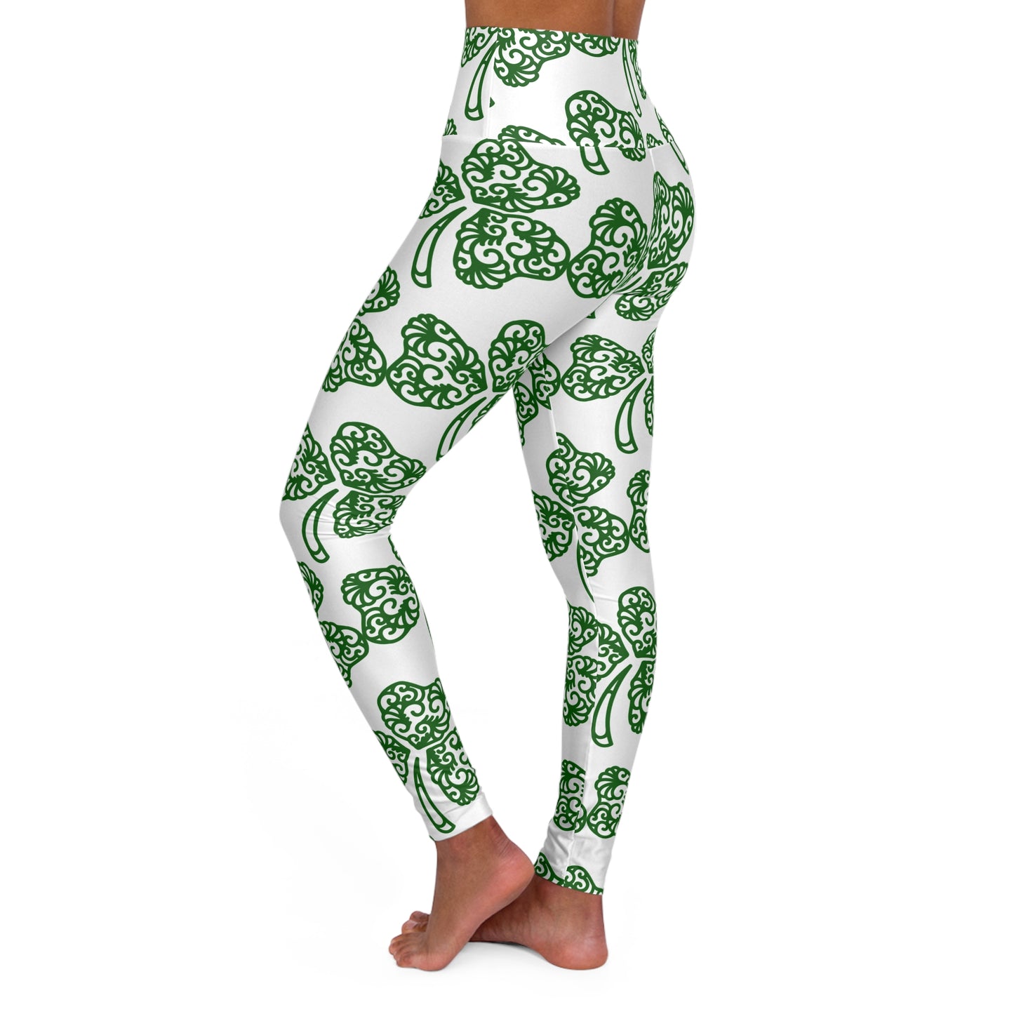 Shamrock Pattern High Waisted Yoga Leggings (White)