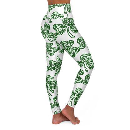 Shamrock Pattern High Waisted Yoga Leggings (White)