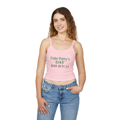 Women's Fake Patty’s Day Spaghetti Strap Tank Top (Pink)