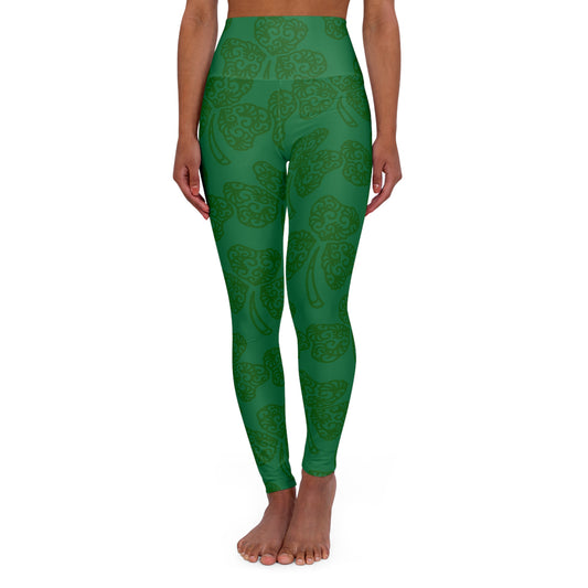 Shamrock Pattern High Waisted Yoga Leggings (Green)