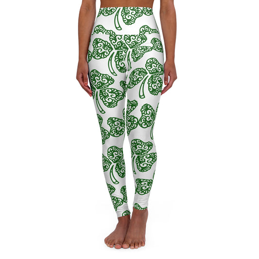 Shamrock Pattern High Waisted Yoga Leggings (White)